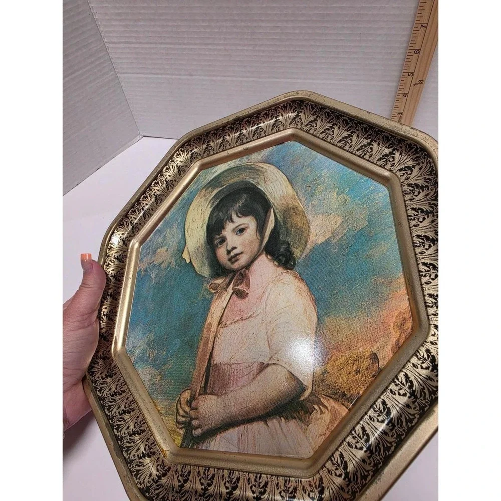 vintage mid-century octagonal metal wall plaque George Romney Miss Willoughby